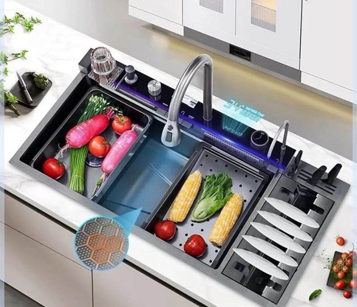 IMG_۲۰۲۵۰۸۳۰_۲۰۵۷۳۴ سینک پیانویی پنج کلید جاظرفی دار ۱۰۰ سانت از استیل ۳۰۴