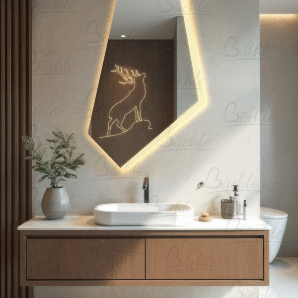 آینه دفرمه روشویی Code : AZ01 با طراحی مدرن، تاچ‌لس، هیتر ضد بخار، بلوتوث، نور نئون و قابلیت سفارشی‌سازی کامل، انتخابی لوکس و کاربردی برای حمام و سرویس بهداشتی است.