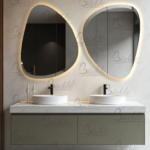 آینه دفرمه روشویی Code : AT22 با طراحی خاص و امکانات مدرن؛ مجهز به تاچ‌لس، ضد بخار، بلوتوث، نورپردازی نئون و قابلیت سفارش در سایزهای مختلف.