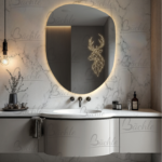 مدل AH33 با شیشه ۵ میلی‌متری ساخته شده است که دوام بالایی در برابر رطوبت و ضربه دارد. تکنیک سندبلاست روی سطح آینه، جلوه‌ای مات و مدرن ایجاد می‌کند و انعکاس نور را یکنواخت‌تر می‌سازد. علاوه بر این، شما می‌توانید طرح‌های لیزری دلخواه خود را روی آینه سفارش دهید تا محصول نهایی با سلیقه شخصی و فضای دکوراسیون شما هماهنگ شود.